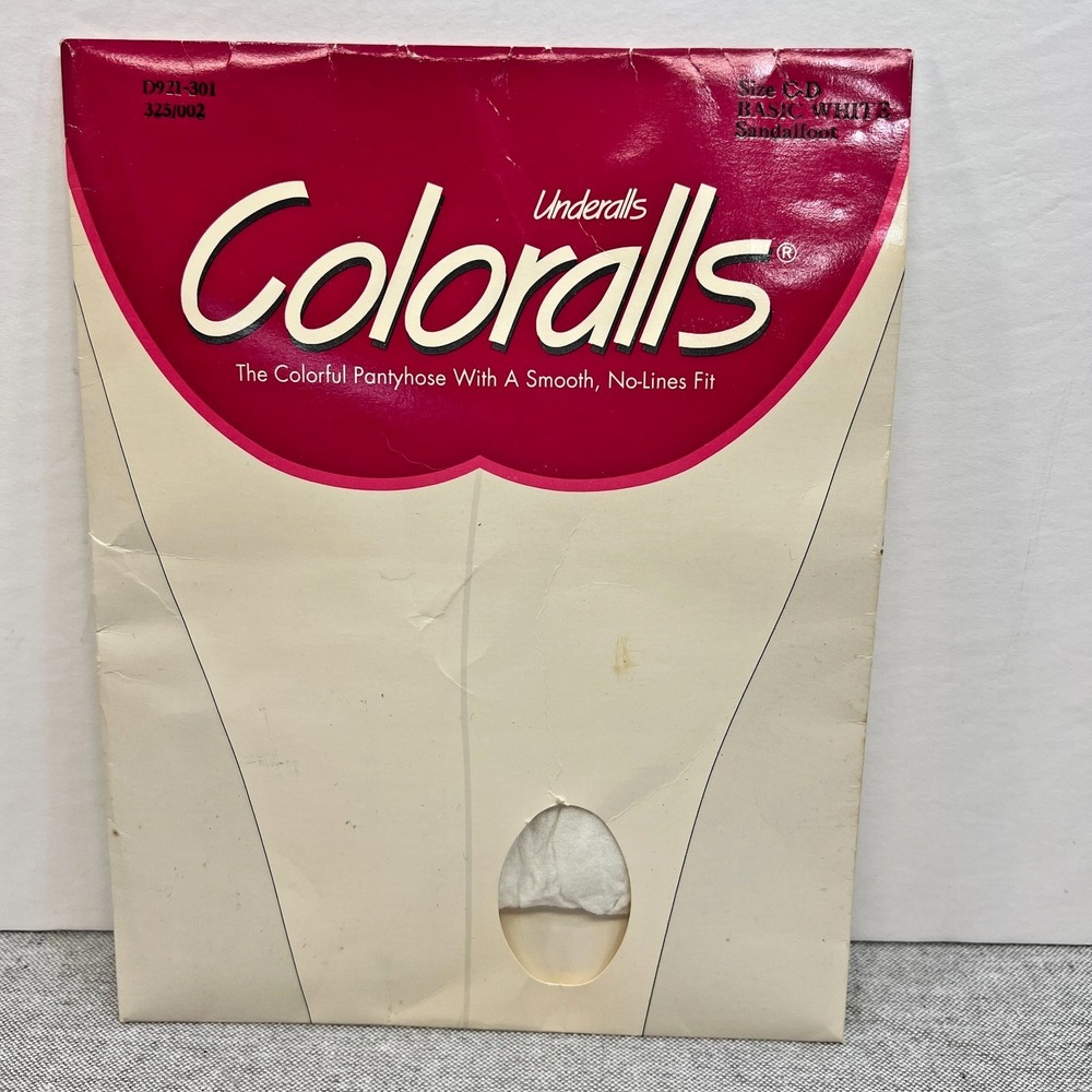 Vtg Underalls Coloralls Basic White Pantyhose Size CD Control Top Sandalfoot NOS